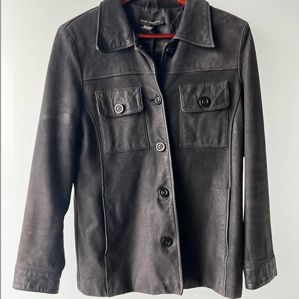 Club Monaco Leather Shirt Jacket